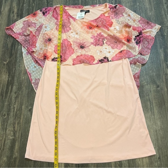 NWT Glamour Night Womens Midi Dress Pink Overlay Cape Floral Short Sleeve Size16 - Picture 11 of 11